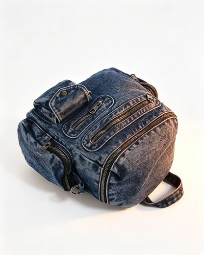 Wholesale Dark Blue Denim Rivet Backpack SP135