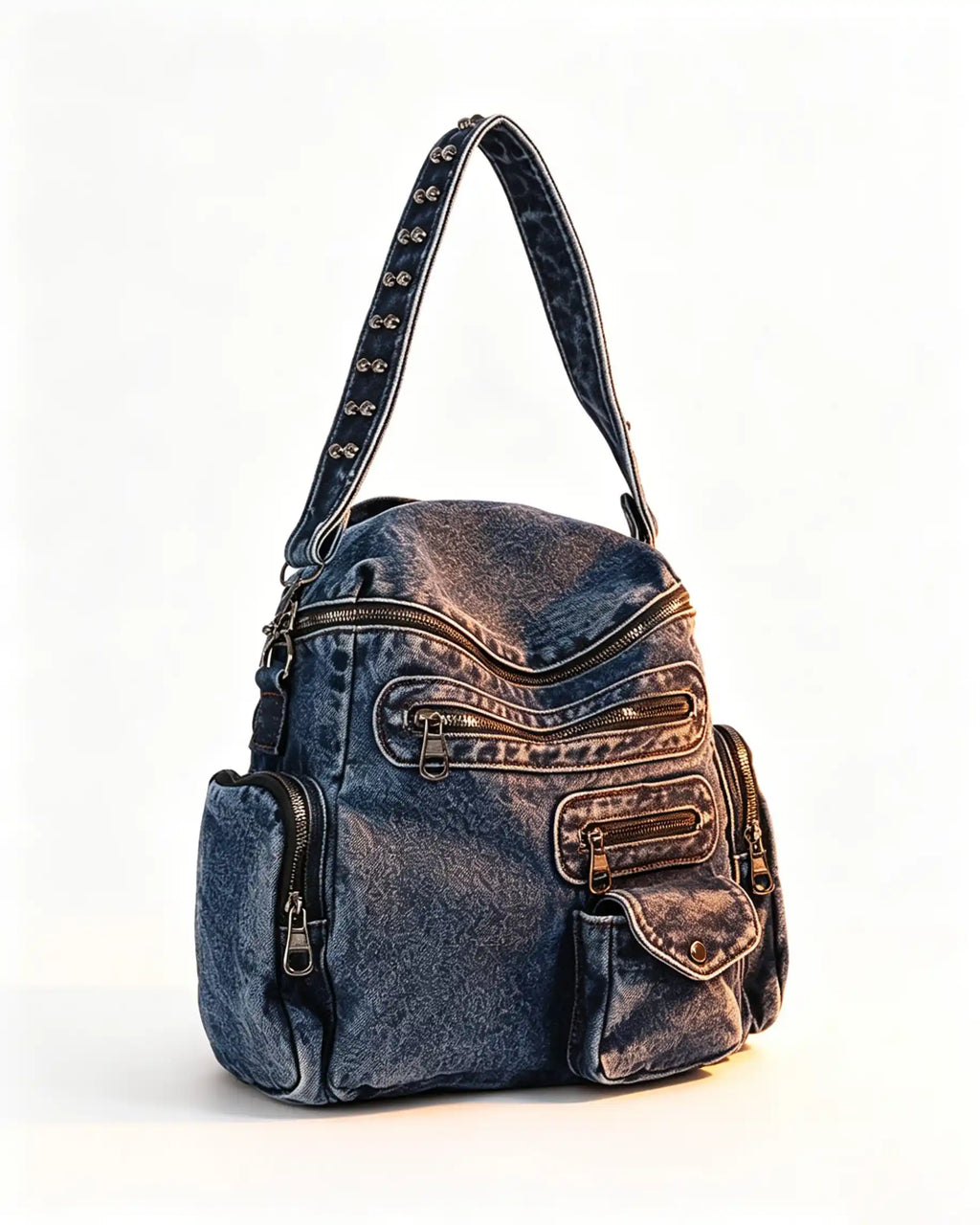 Wholesale Dark Blue Denim Rivet Backpack SP135
