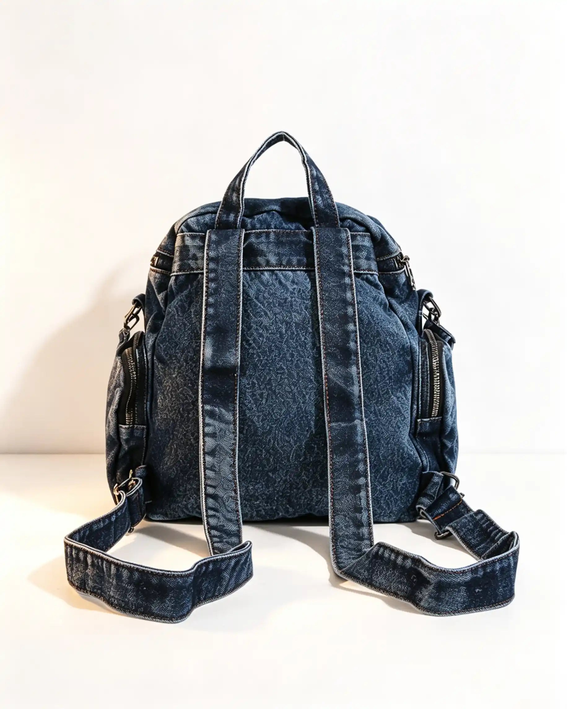 Wholesale Dark Blue Denim Rivet Backpack SP135