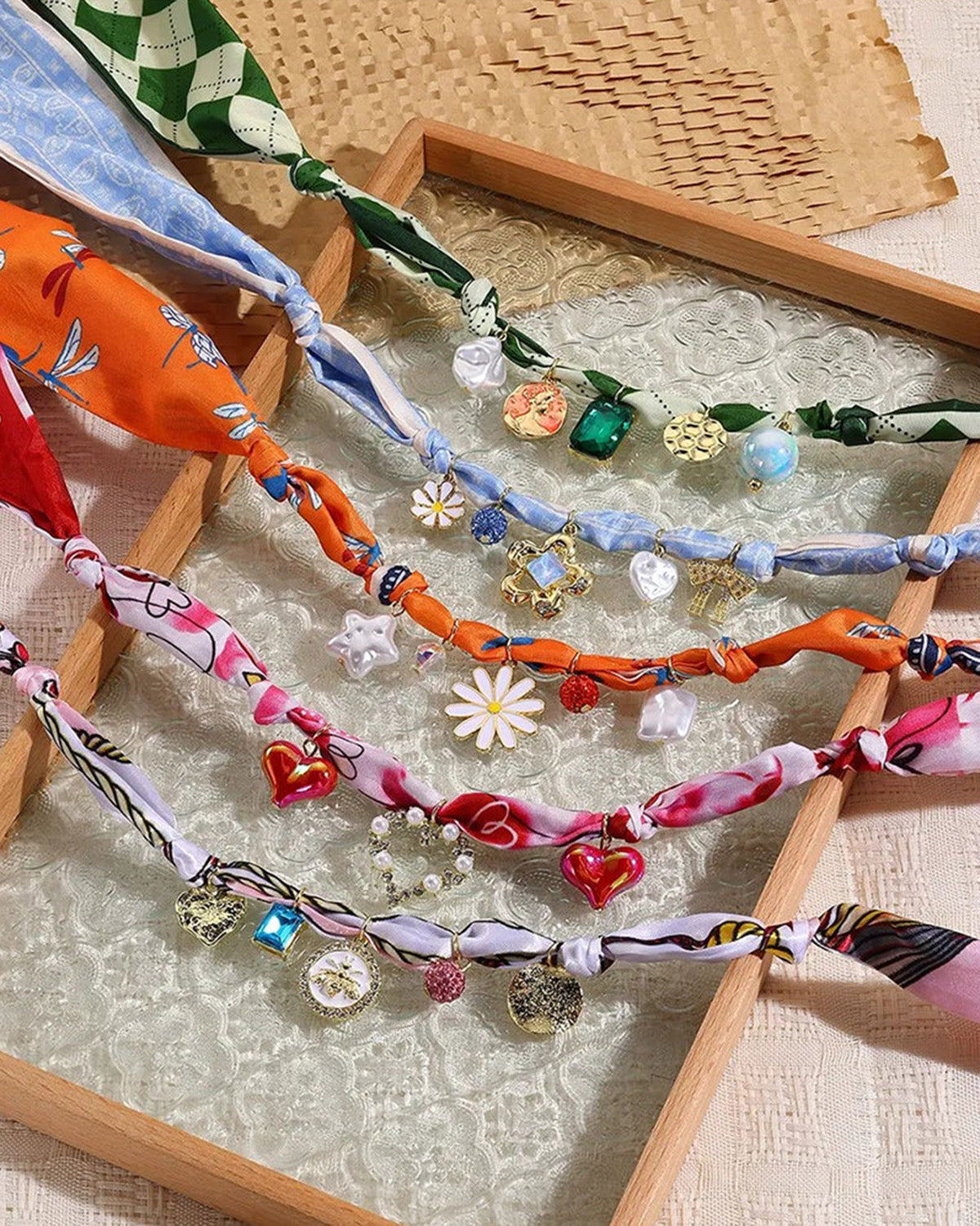 Flower dopamine color bow silk scarf necklace SP007