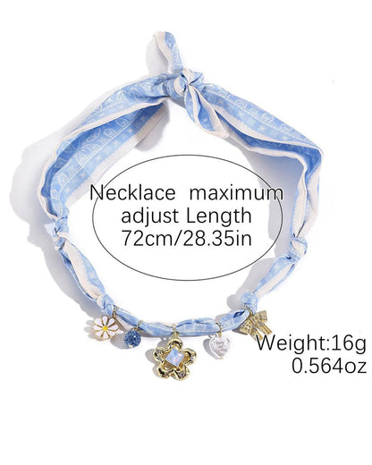 Flower dopamine color bow silk scarf necklace SP007
