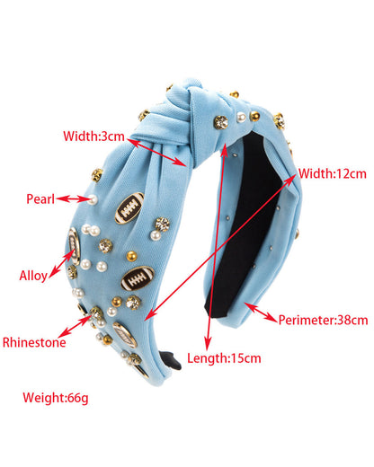 Wholesale Game day football Rhinestone&Pearl Headband Festives Celebrations Hair Hoop Elastic Headbands For Adults And Kids SP012