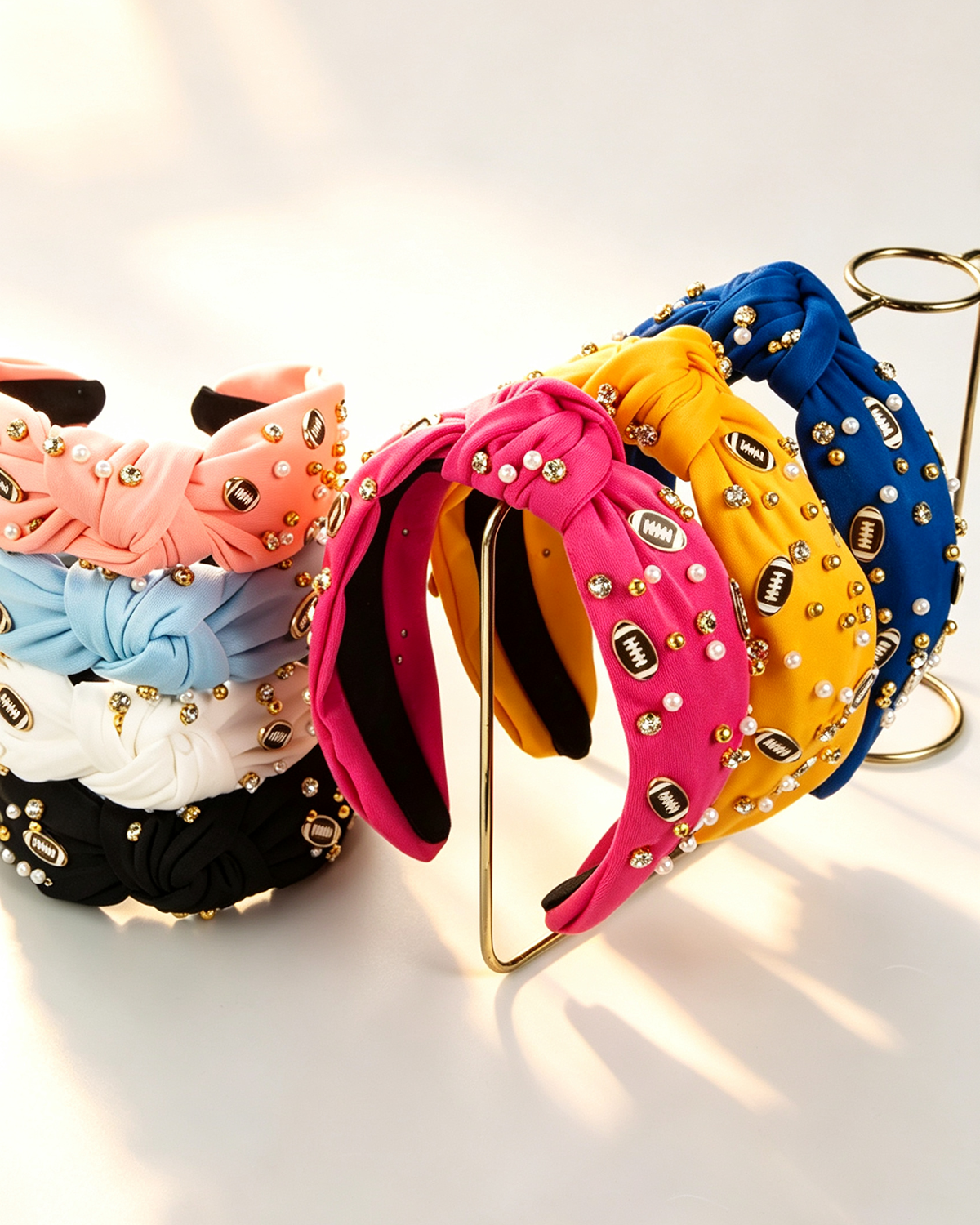 Wholesale Game day football Rhinestone&Pearl Headband Festives Celebrations Hair Hoop Elastic Headbands For Adults And Kids SP012