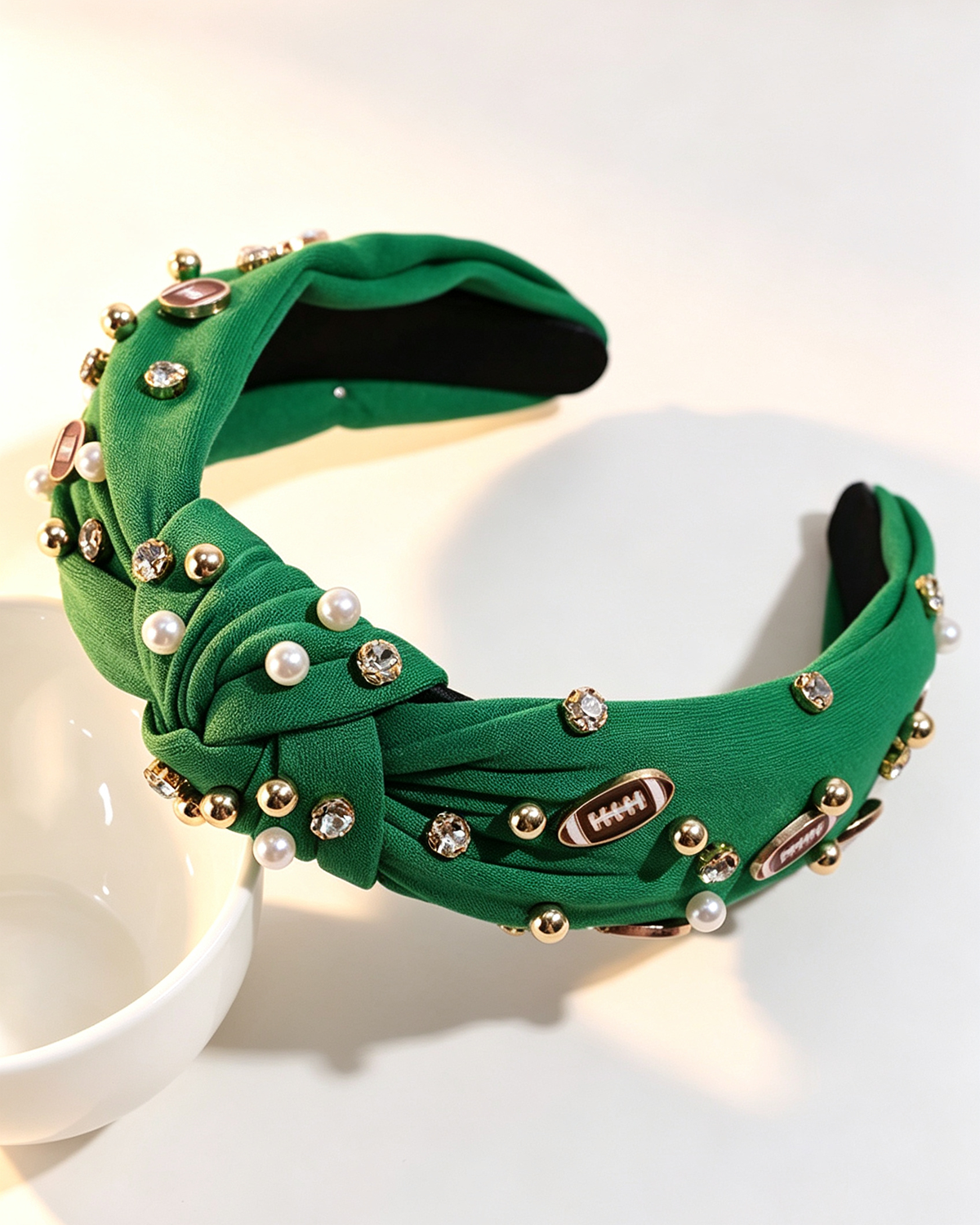 Wholesale Game day football Rhinestone&Pearl Headband Festives Celebrations Hair Hoop Elastic Headbands For Adults And Kids SP012