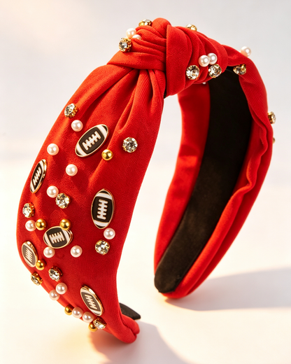 Wholesale Game day football Rhinestone&Pearl Headband Festives Celebrations Hair Hoop Elastic Headbands For Adults And Kids SP012