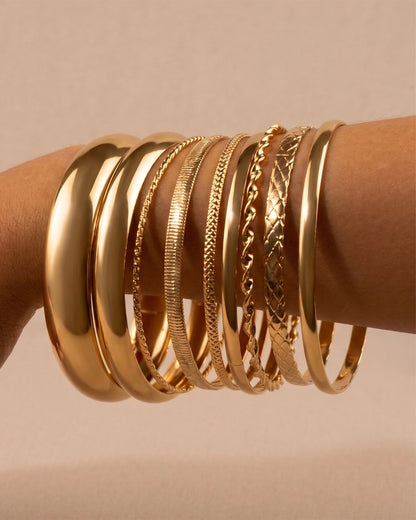 Gold 8-Piece Stackable Bangles Party Trendy Jewelry SP245
