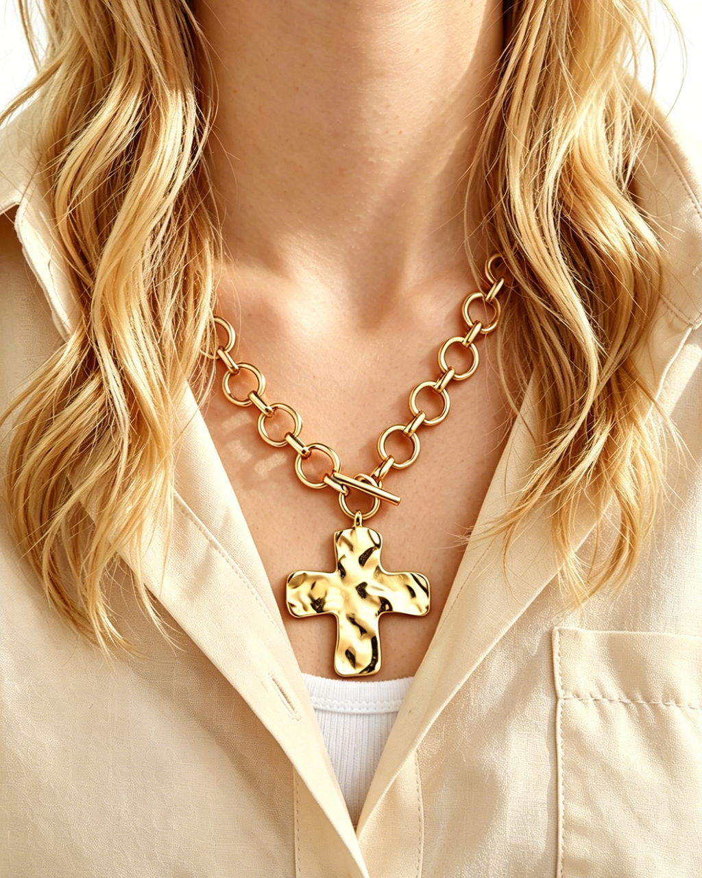 Wholesale Gold Alloy Chunky Cross Necklace Statement Party Jewelry