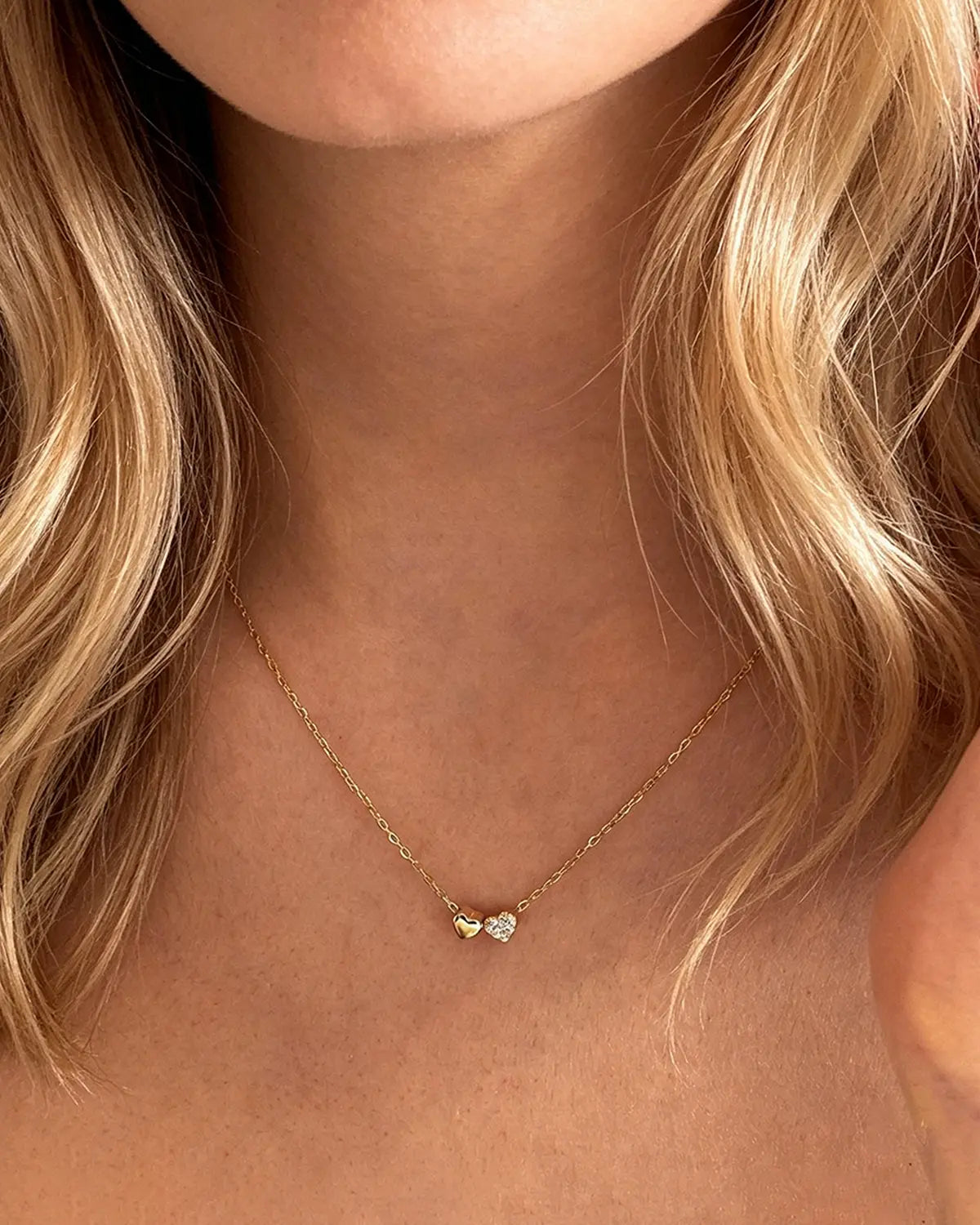 Gold Alloy Double Heart Necklace Daily Sweet Gift Jewelry SP173