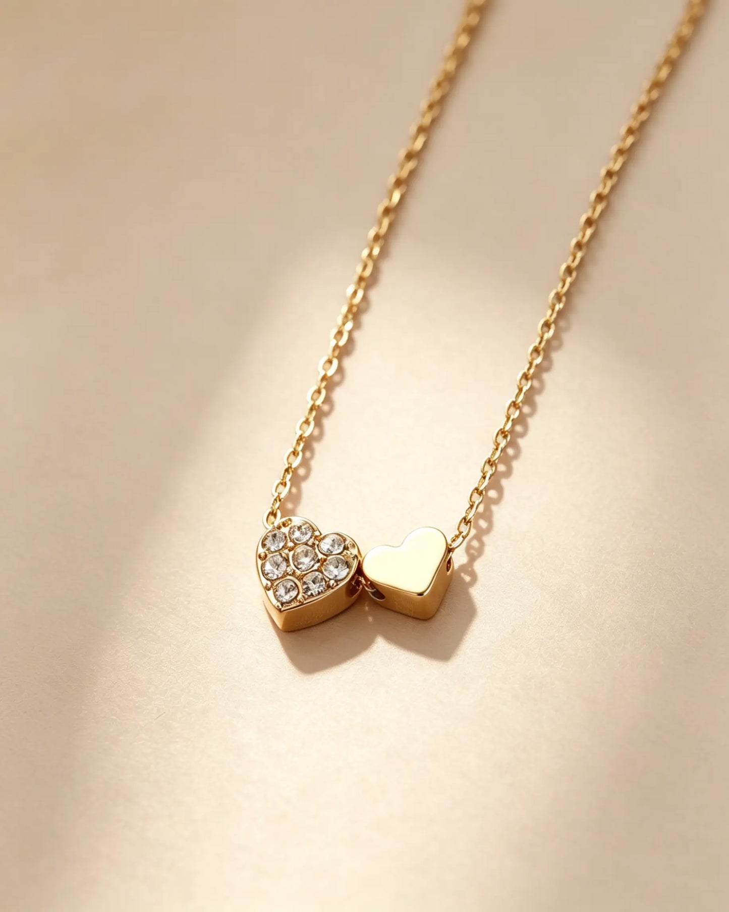 Gold Alloy Double Heart Necklace Daily Sweet Gift Jewelry SP173