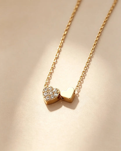 Gold Alloy Double Heart Necklace Daily Sweet Gift Jewelry SP173