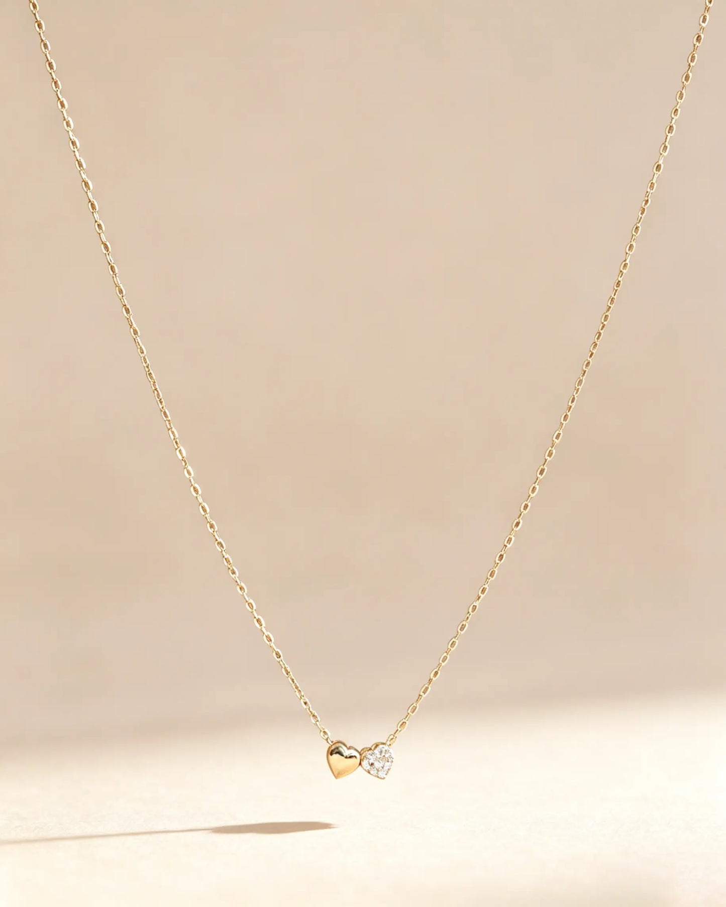 Gold Alloy Double Heart Necklace Daily Sweet Gift Jewelry SP173