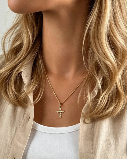 Gold Copper Cross Rhinestone Necklace Daily Faith Jewelry SP174