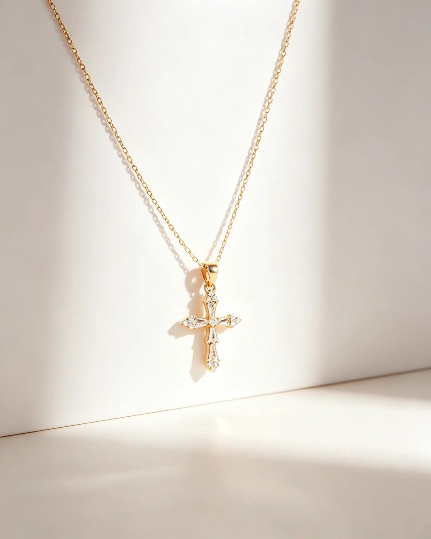 Gold Copper Cross Rhinestone Necklace Daily Faith Jewelry SP174