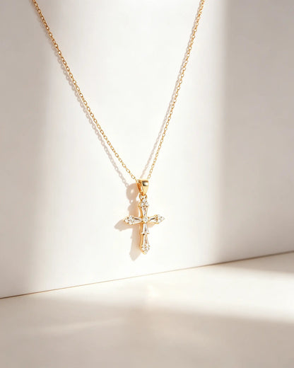 Gold Copper Cross Rhinestone Necklace Daily Faith Jewelry SP174