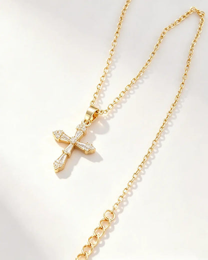 Gold Copper Cross Rhinestone Necklace Daily Faith Jewelry SP174