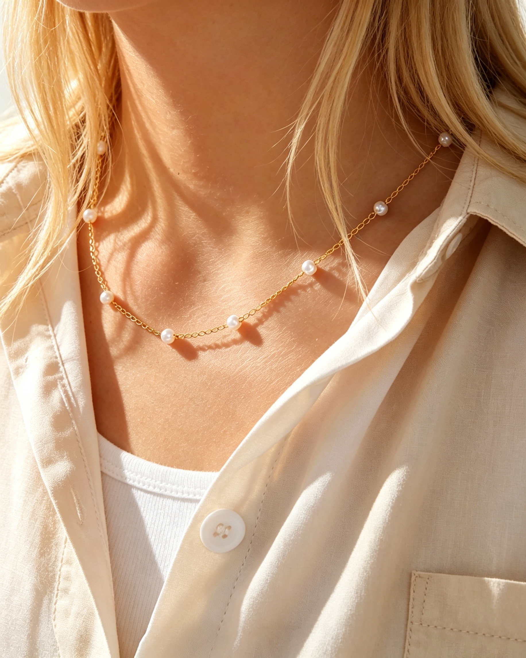 Wholesale Gold Copper Pearl Necklace Daily Elegant Dainty Jewelry