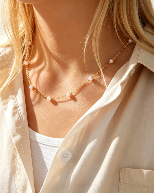 Wholesale Gold Copper Pearl Necklace Daily Elegant Dainty Jewelry