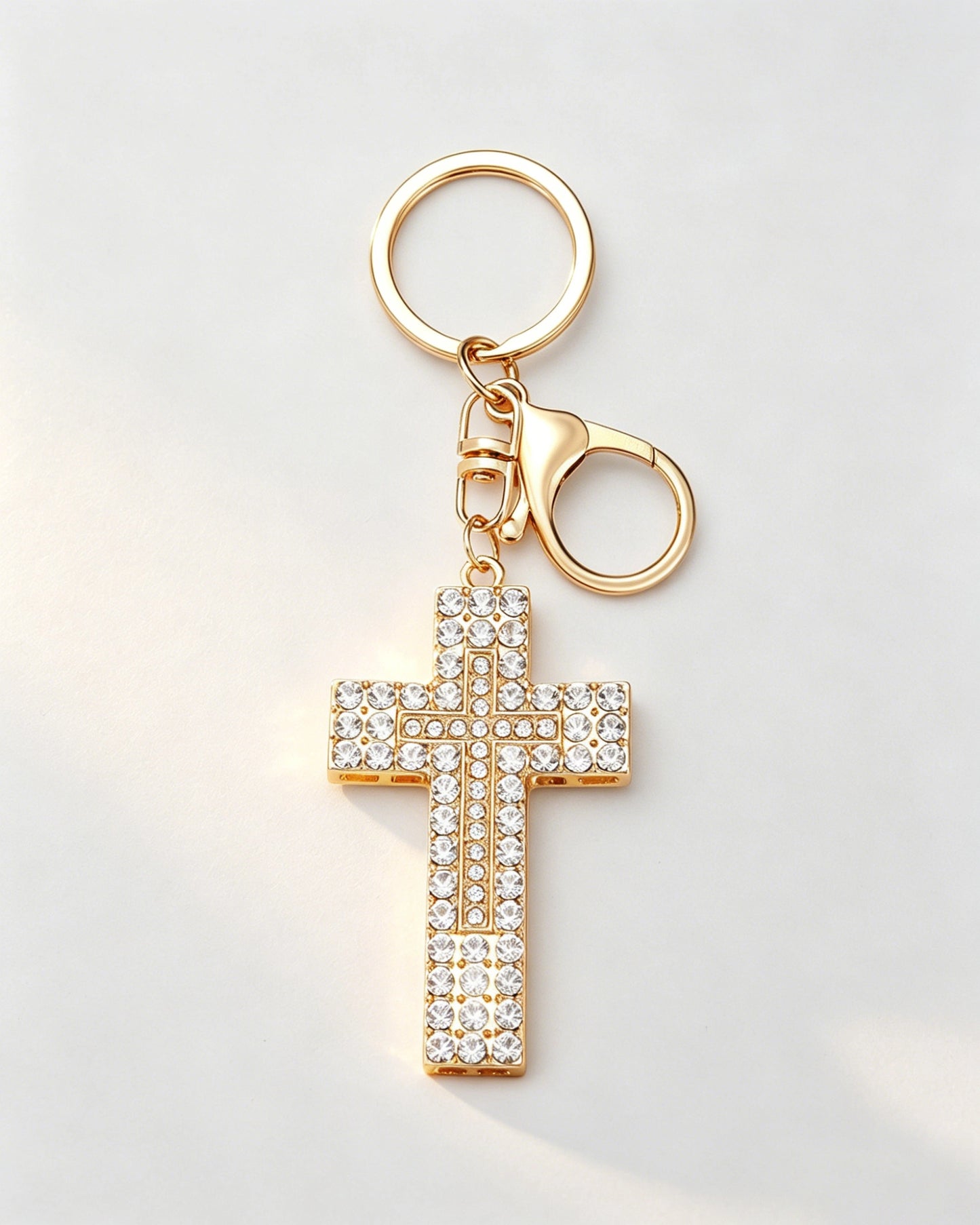 Gold Crystal Cross Keychain Church Gift Charm SP231