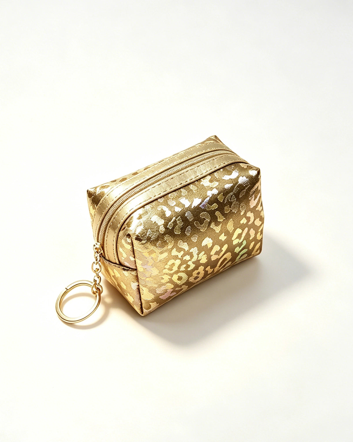Gold Foil Leopard Pouch Travel Mini Keychain Purse SP153