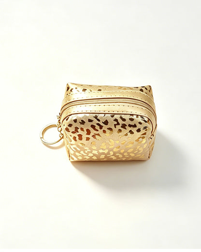 Gold Foil Leopard Pouch Travel Mini Keychain Purse SP153