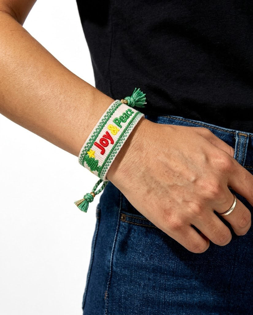 Wholesale Green Joy Peace Embroidery Bracelet Christmas Party Gift SP206