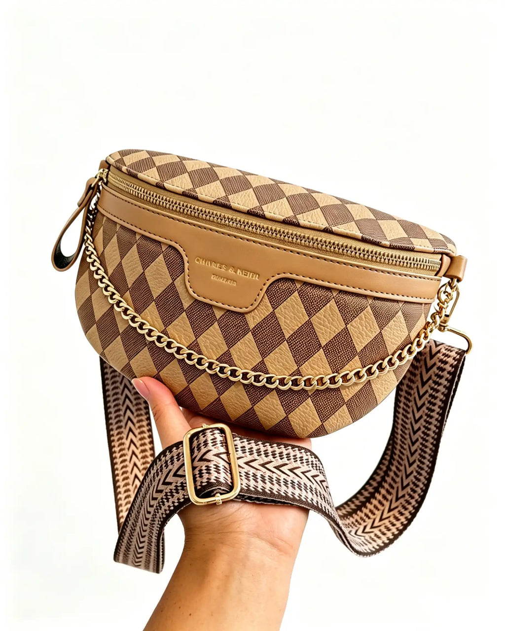 Wholesale Khaki Checkered Chain Fanny Pack