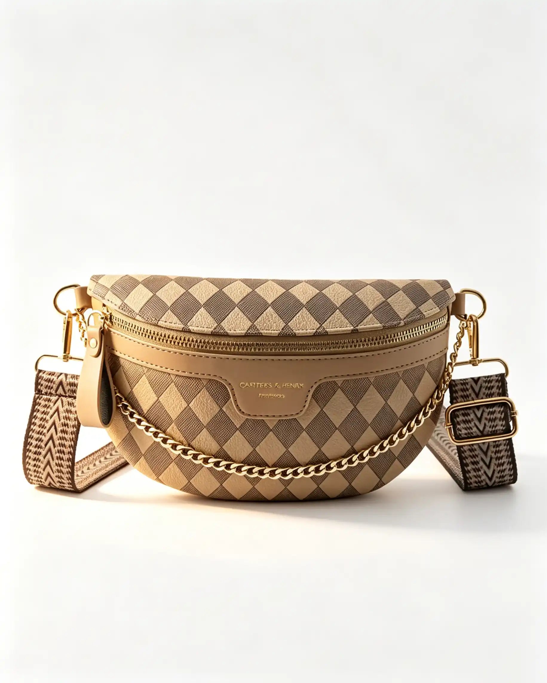 Wholesale Khaki Checkered Chain Fanny Pack