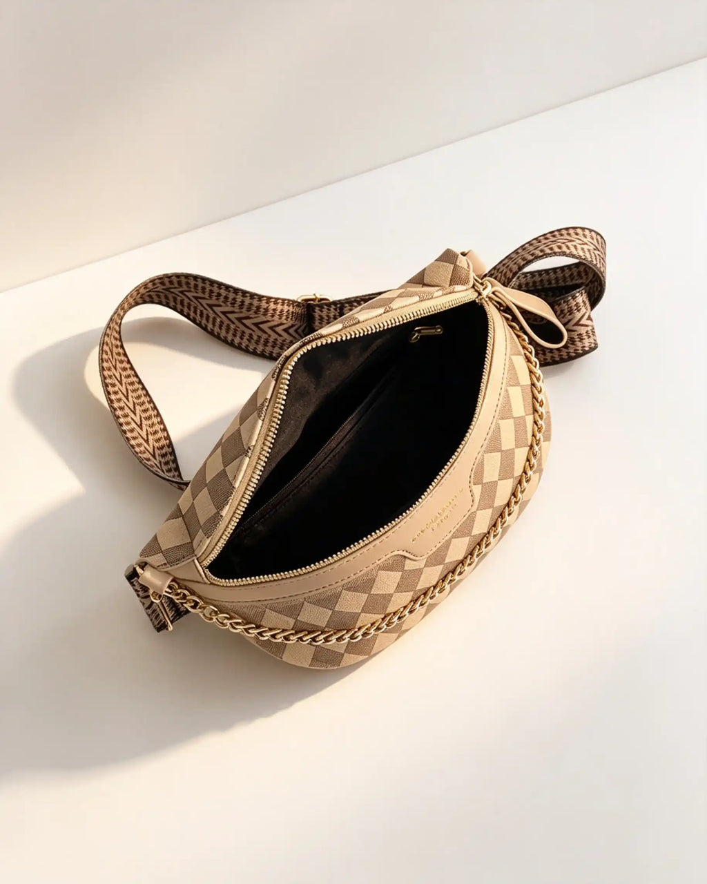 Wholesale Khaki Checkered Chain Fanny Pack