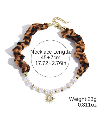 Wholesale Leopard Pearl Sun Necklace Party Trendy Jewelry SP263