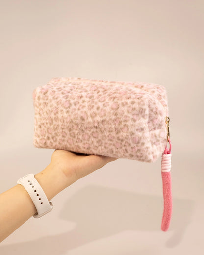 Wholesale Light Pink Fuzzy Leopard Bag Casual Organizer SP259