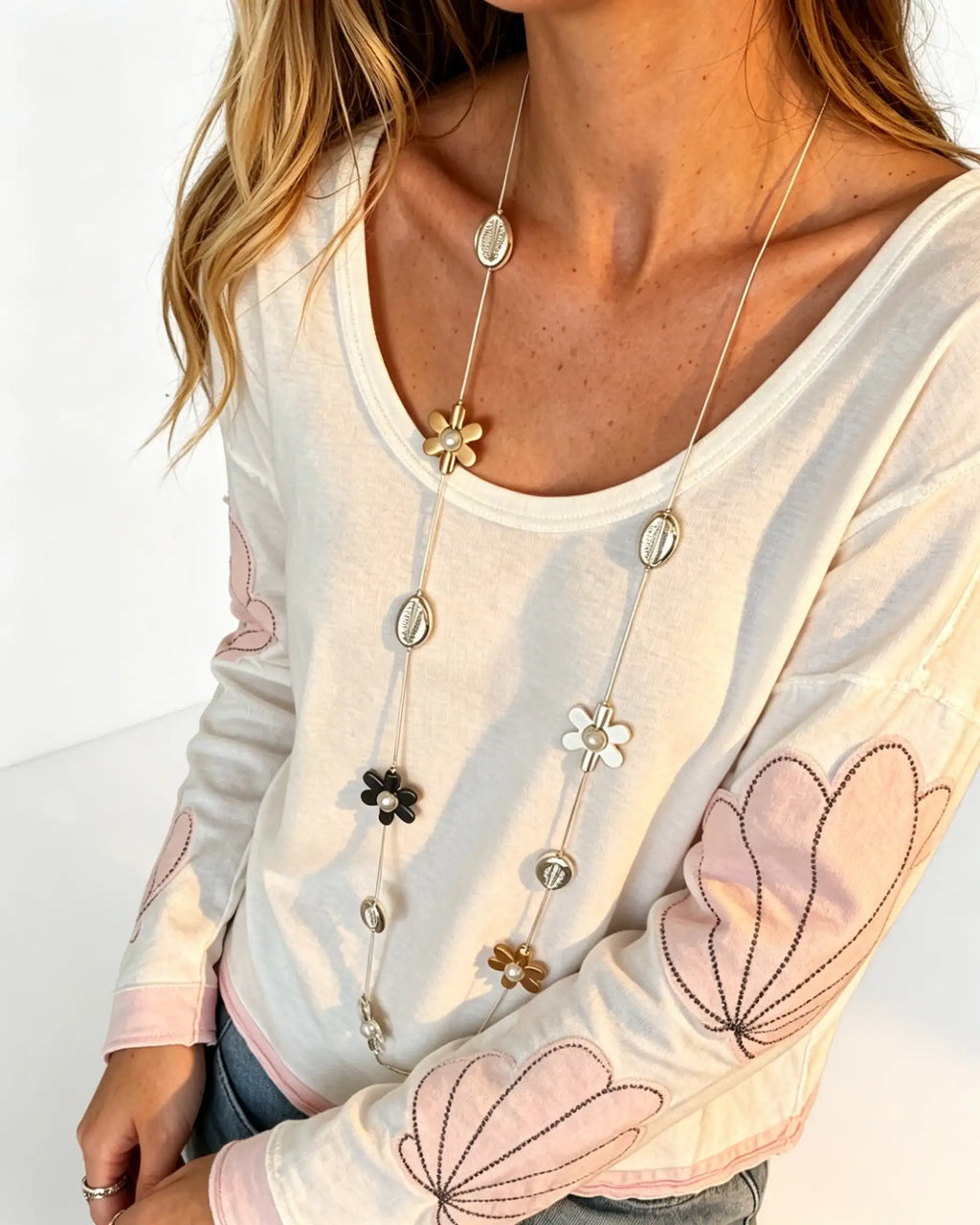 Wholesale Mixed Floral Beaded Long Necklace Vacation Boho Jewelry SP098