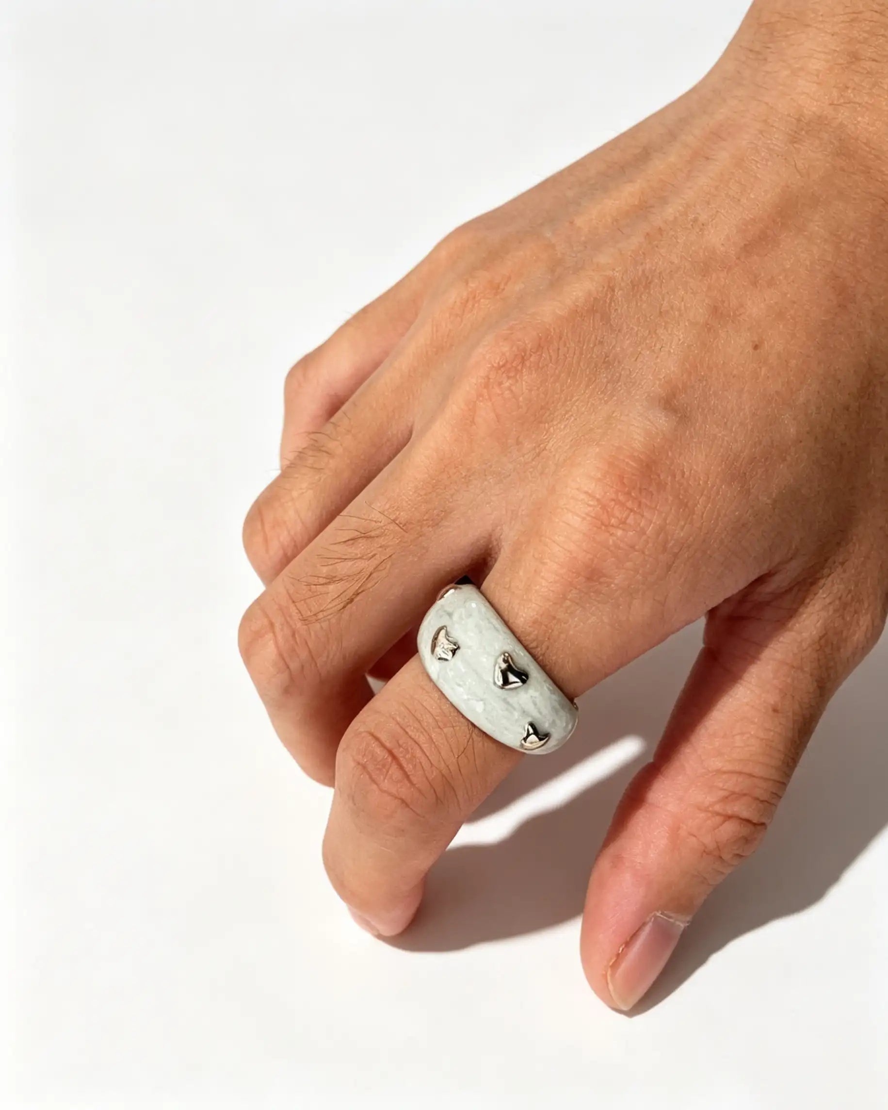 Wholesale Pearl White Enamel Heart Index Ring Daily Cute Jewelry SP100