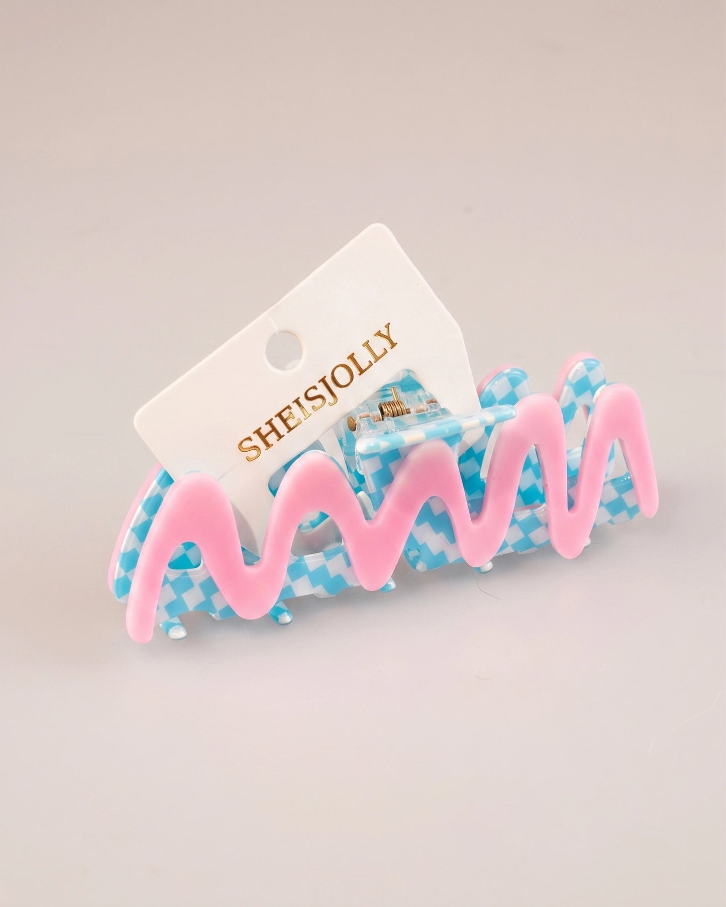 Pink Checkered Wavy Hair Claw Daily Accessory SP227