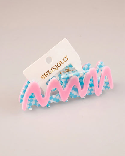 Pink Checkered Wavy Hair Claw Daily Accessory SP227