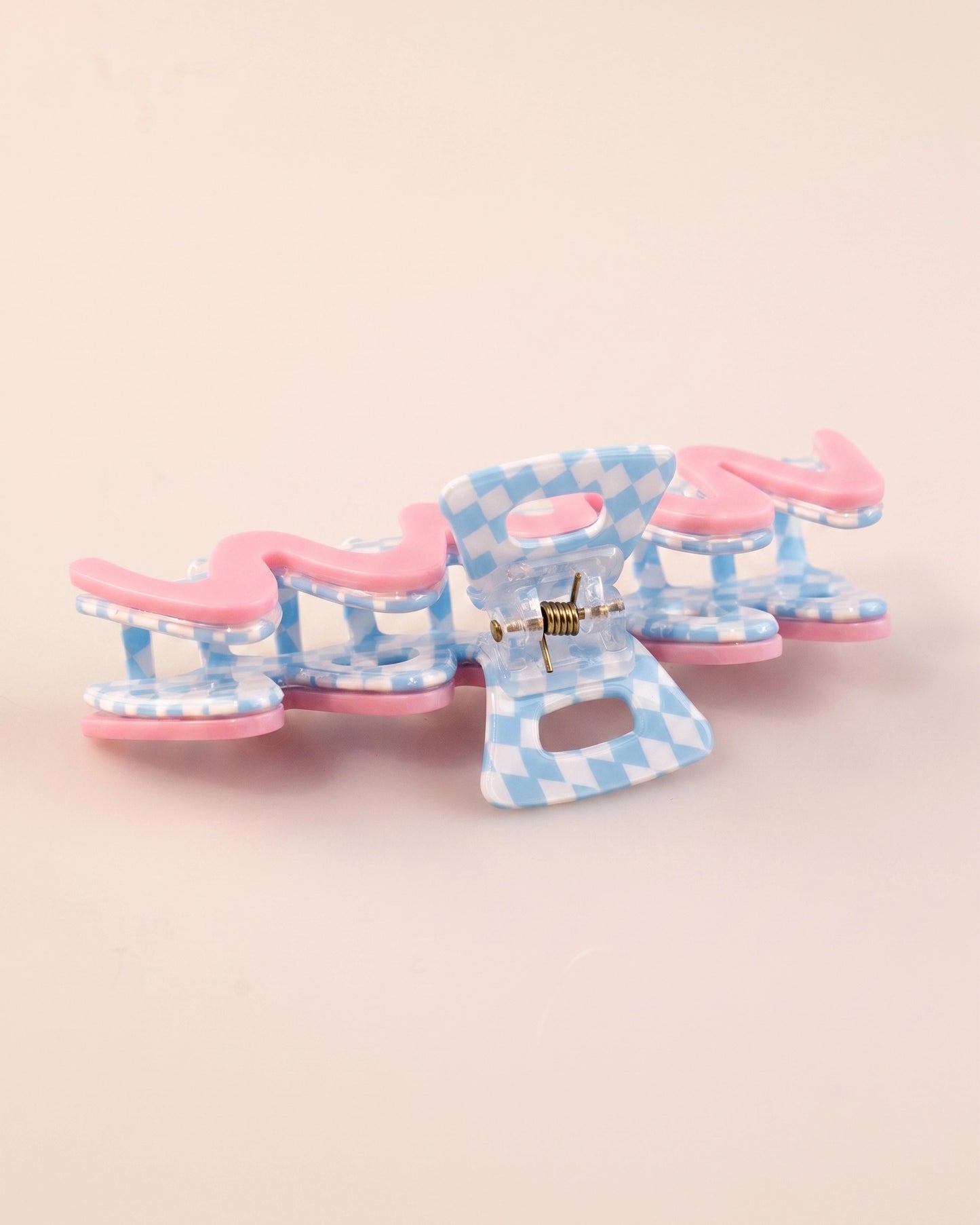 Pink Checkered Wavy Hair Claw Daily Accessory SP227