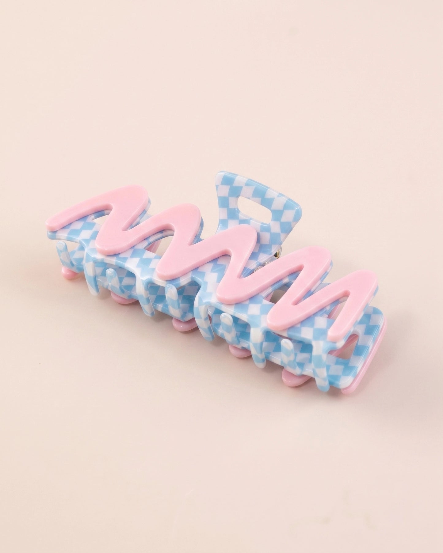 Pink Checkered Wavy Hair Claw Daily Accessory SP227