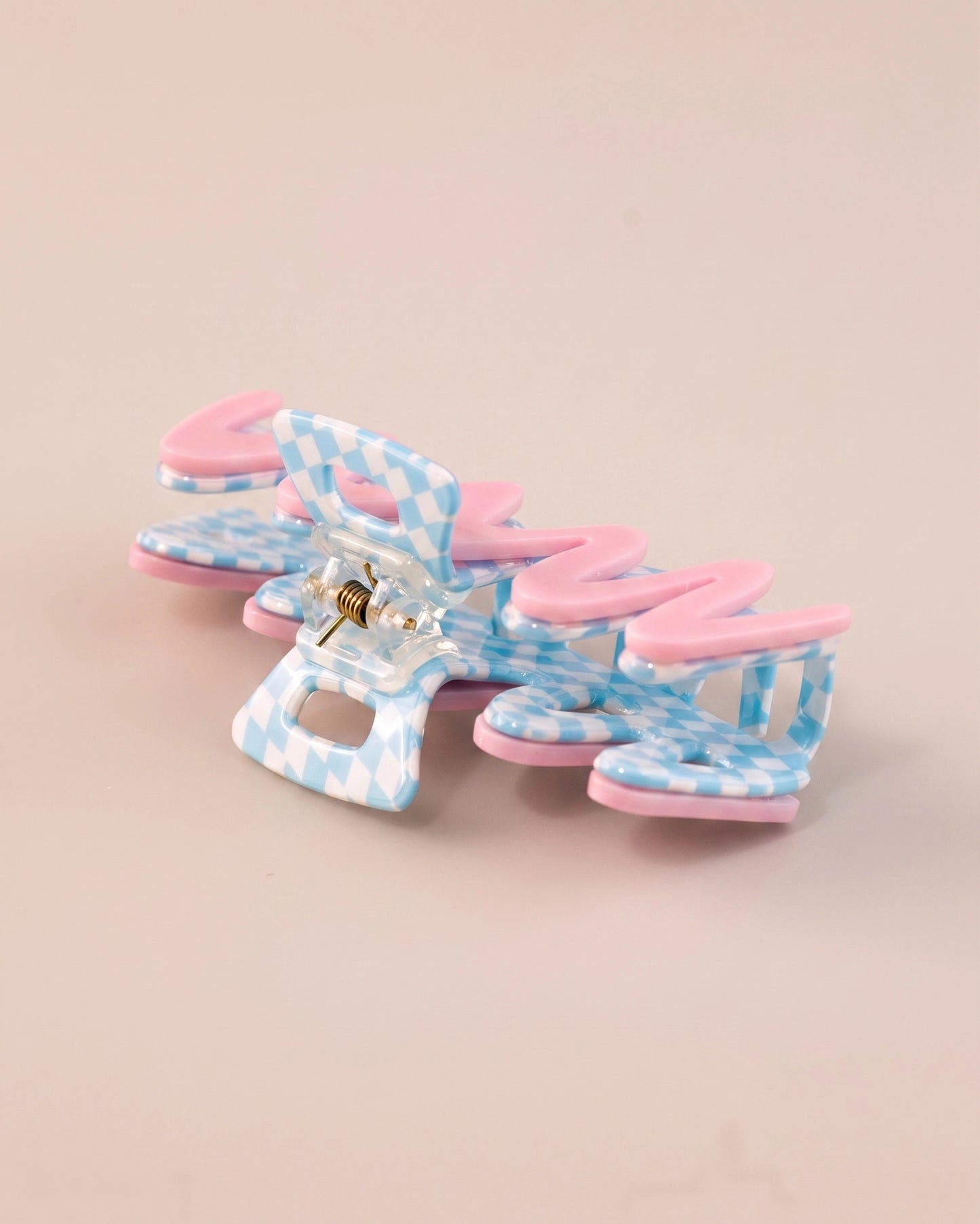 Pink Checkered Wavy Hair Claw Daily Accessory SP227