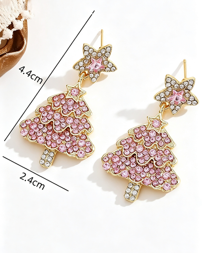 Wholesale Pink Christmas Tree Earrings: Rhinestone Holiday Dangle Jewelry SP013