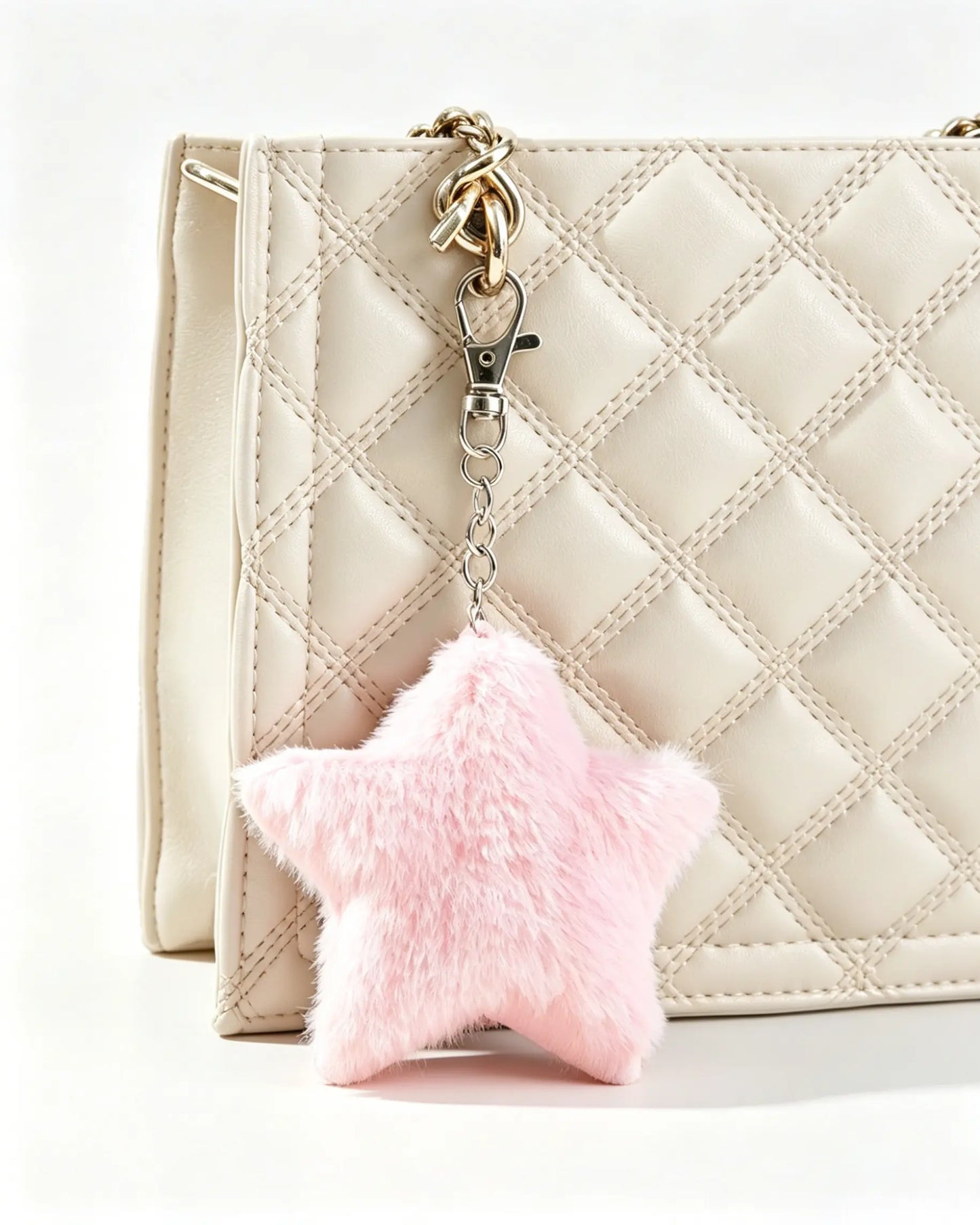Pink Faux Fur Star Keychain Daily Bag Charm Accessory SP181