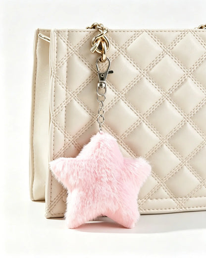 Pink Faux Fur Star Keychain Daily Bag Charm Accessory SP181