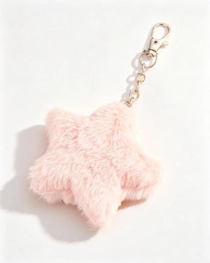 Pink Faux Fur Star Keychain Daily Bag Charm Accessory SP181
