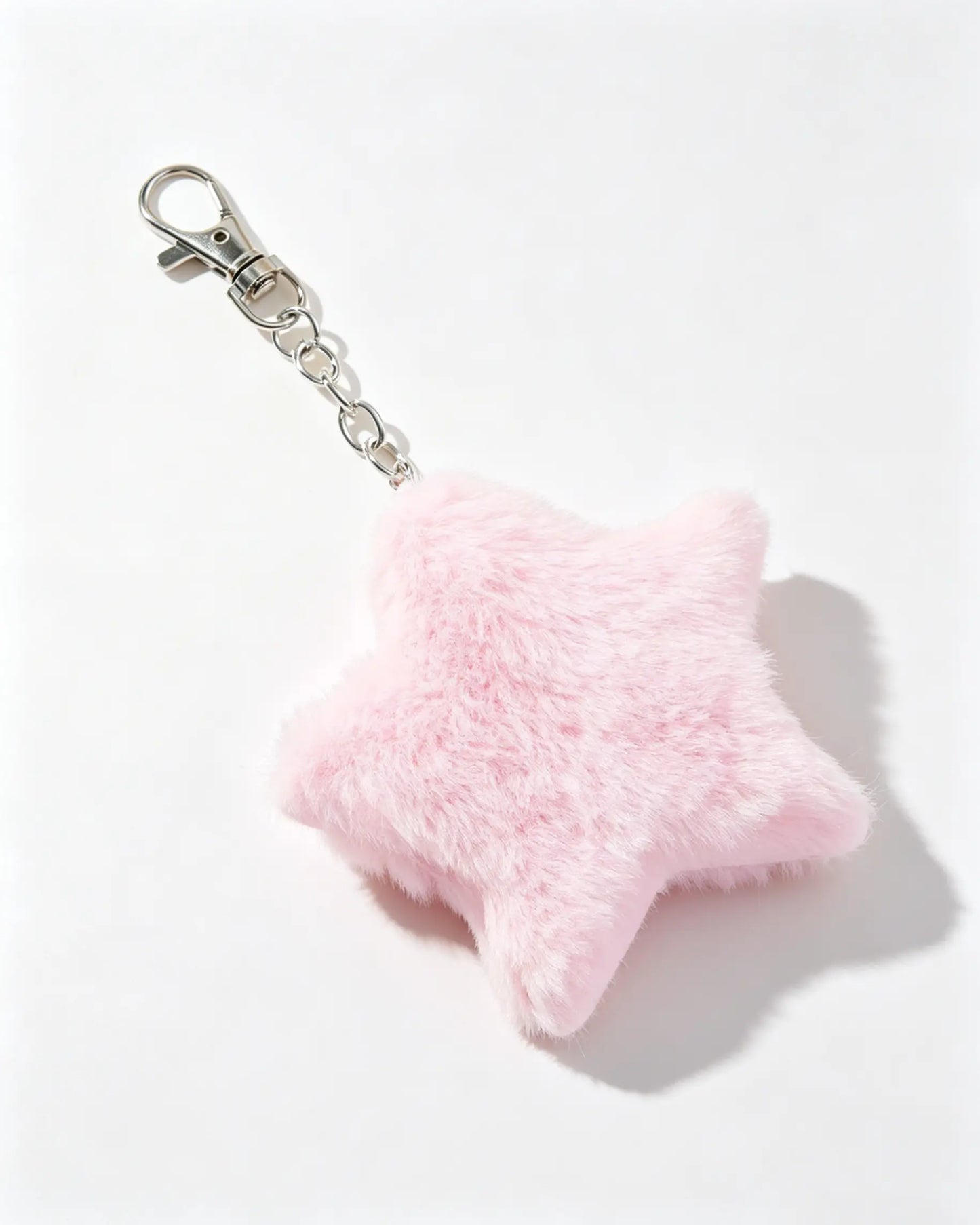 Pink Faux Fur Star Keychain Daily Bag Charm Accessory SP181