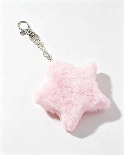 Pink Faux Fur Star Keychain Daily Bag Charm Accessory SP181