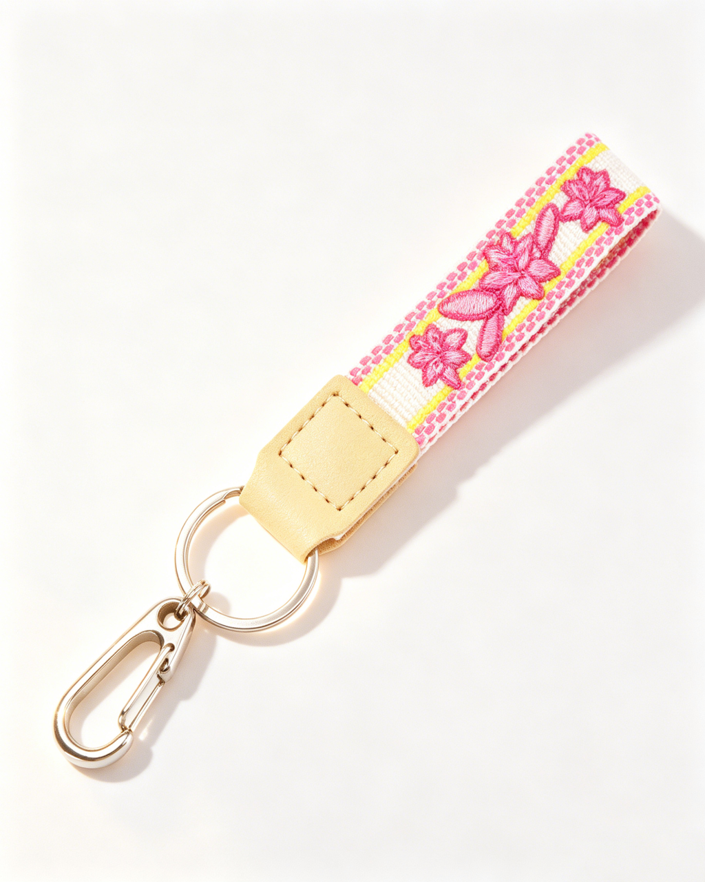 Wholesale Pink Floral Wristlet Keychain Embroidery Daily Bag Charm SP203