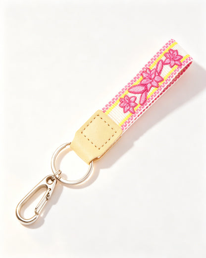 Pink Floral Wristlet Keychain Embroidery Daily Bag Charm SP203