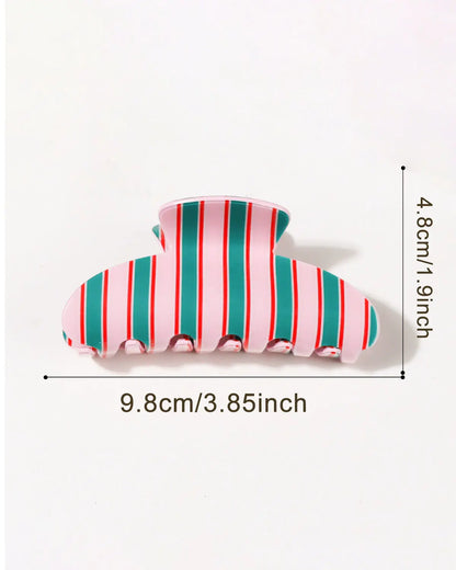 Pink Green Striped Hair Clip Holiday Styling SP217