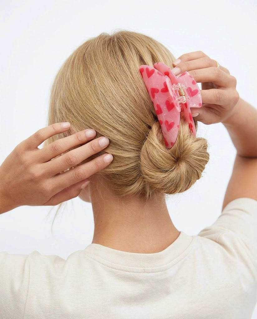 Pink Heart Hair Clip Sweet Daily Accessory SP218