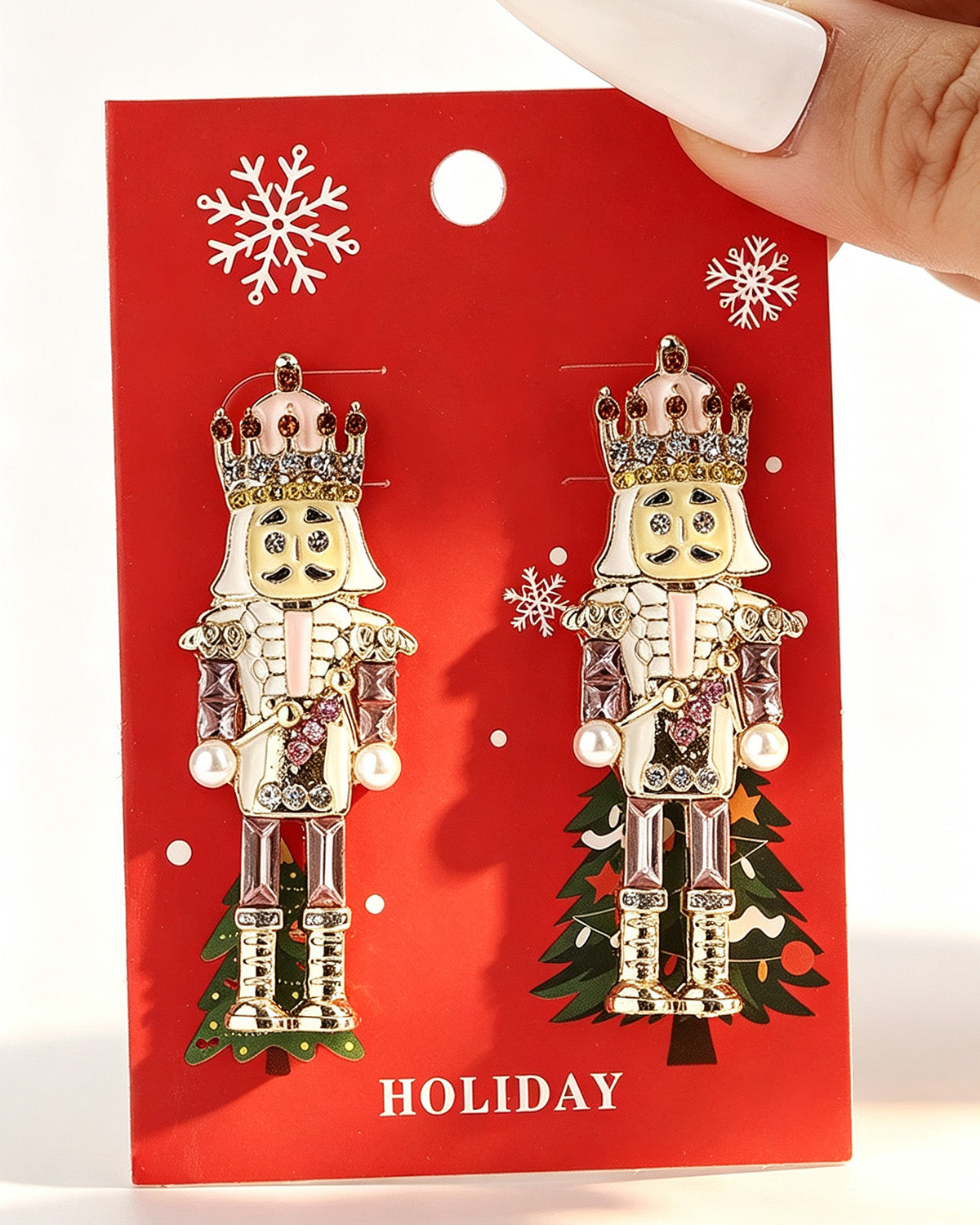 Wholesale 1 Pair Pink Alloy Unique Nutcracker Soldier Figure Earrings,Distinctive Women's Earrings With Pink Soldier Design And Rhinestones, Alloy Jewelry, Personalized Christmas Gift SP015