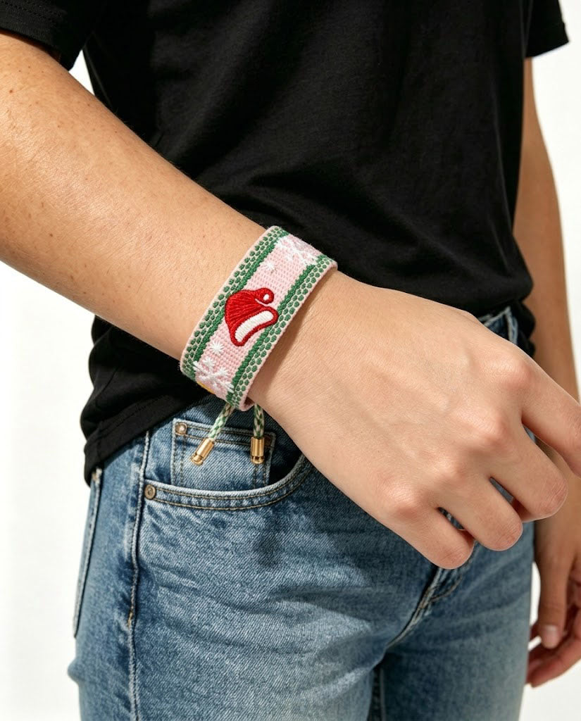 Wholesale Pink Santa Woven Embroidery Bracelet Christmas Holiday Gift SP205