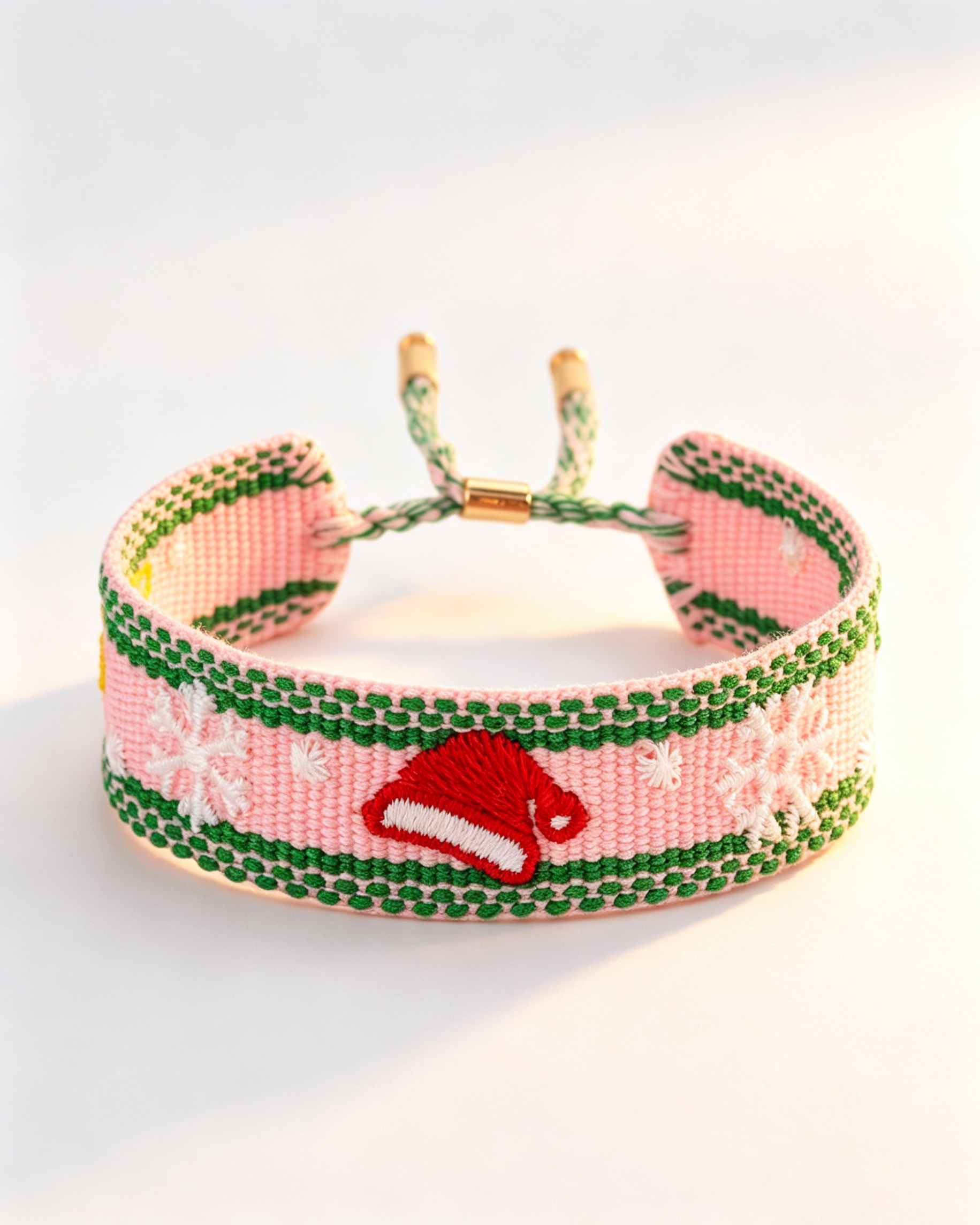 Wholesale Pink Santa Woven Embroidery Bracelet Christmas Holiday Gift SP205